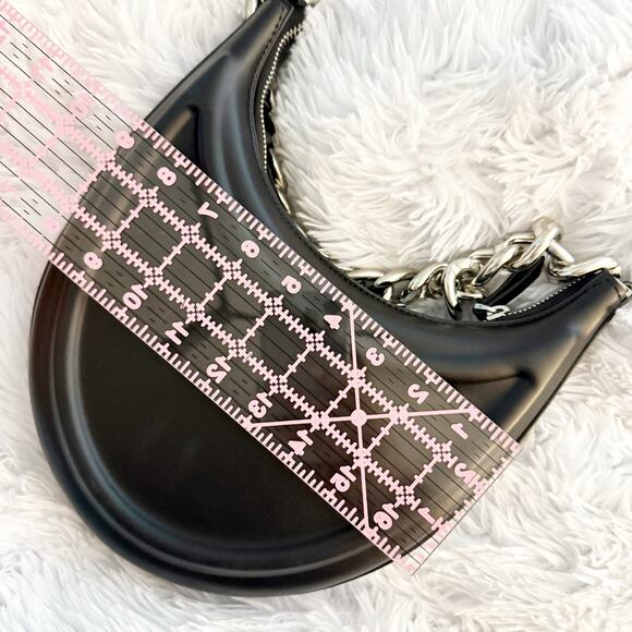 ZARA | Half Moon Chunky Chain Strap Shoulder Bag Black Purse Smooth Leather - Picture 8 of 9